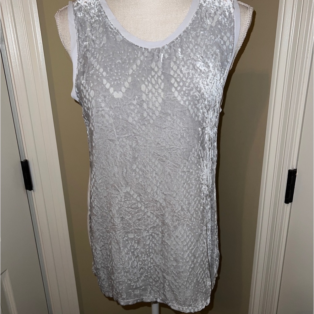 Language Womens Gray Cotton Rayon Silk Tank Top Size M Made In USA
